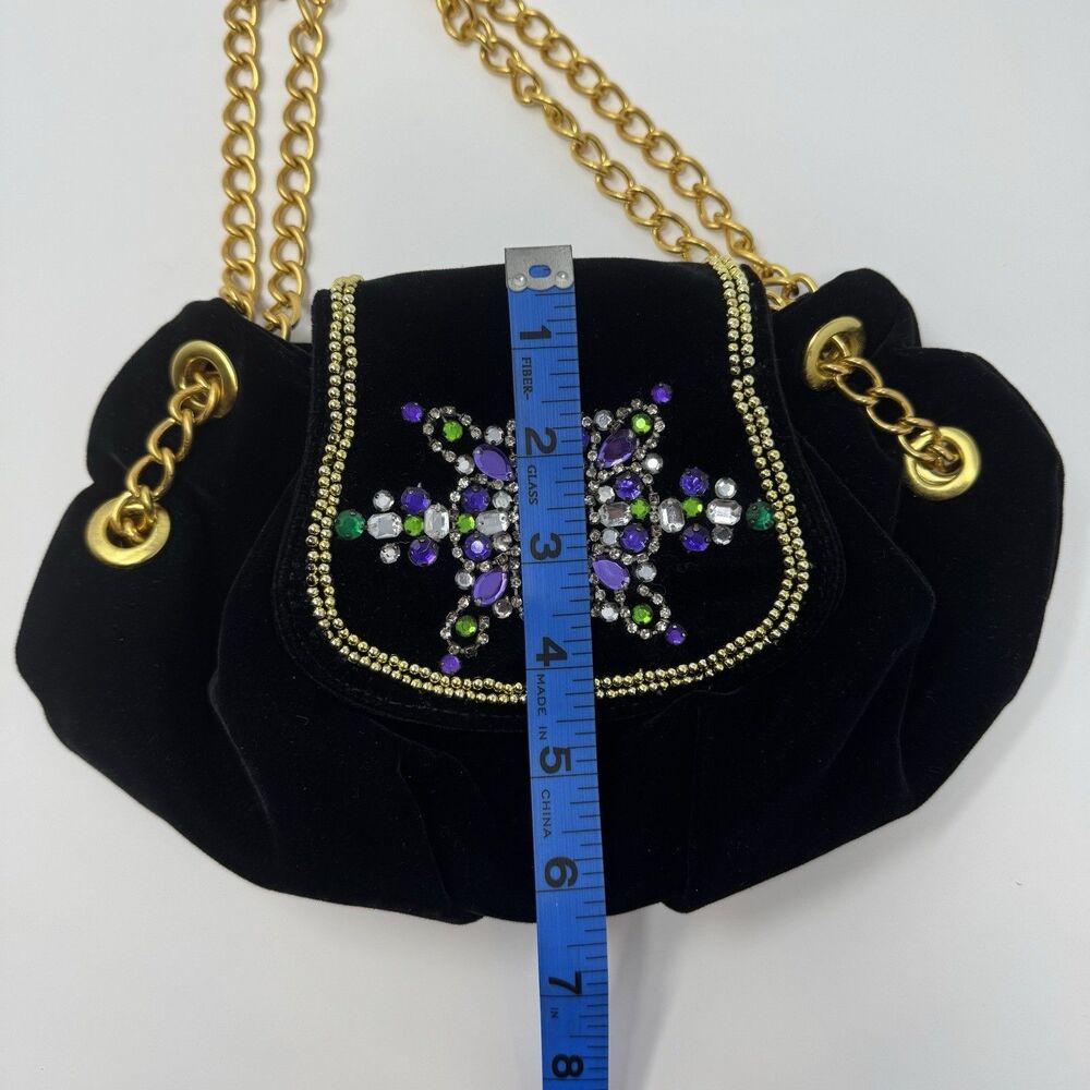 Paris Hilton Black Velvet Mini Handbag Purse Rhinestones Chains Y2K Glam Bling - Picture 12 of 14